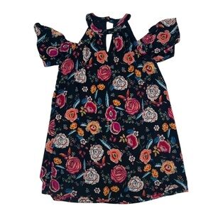 Lily Rose Black Floral Cold Shoulder High Neck Mini Dress Size Medium Women’s